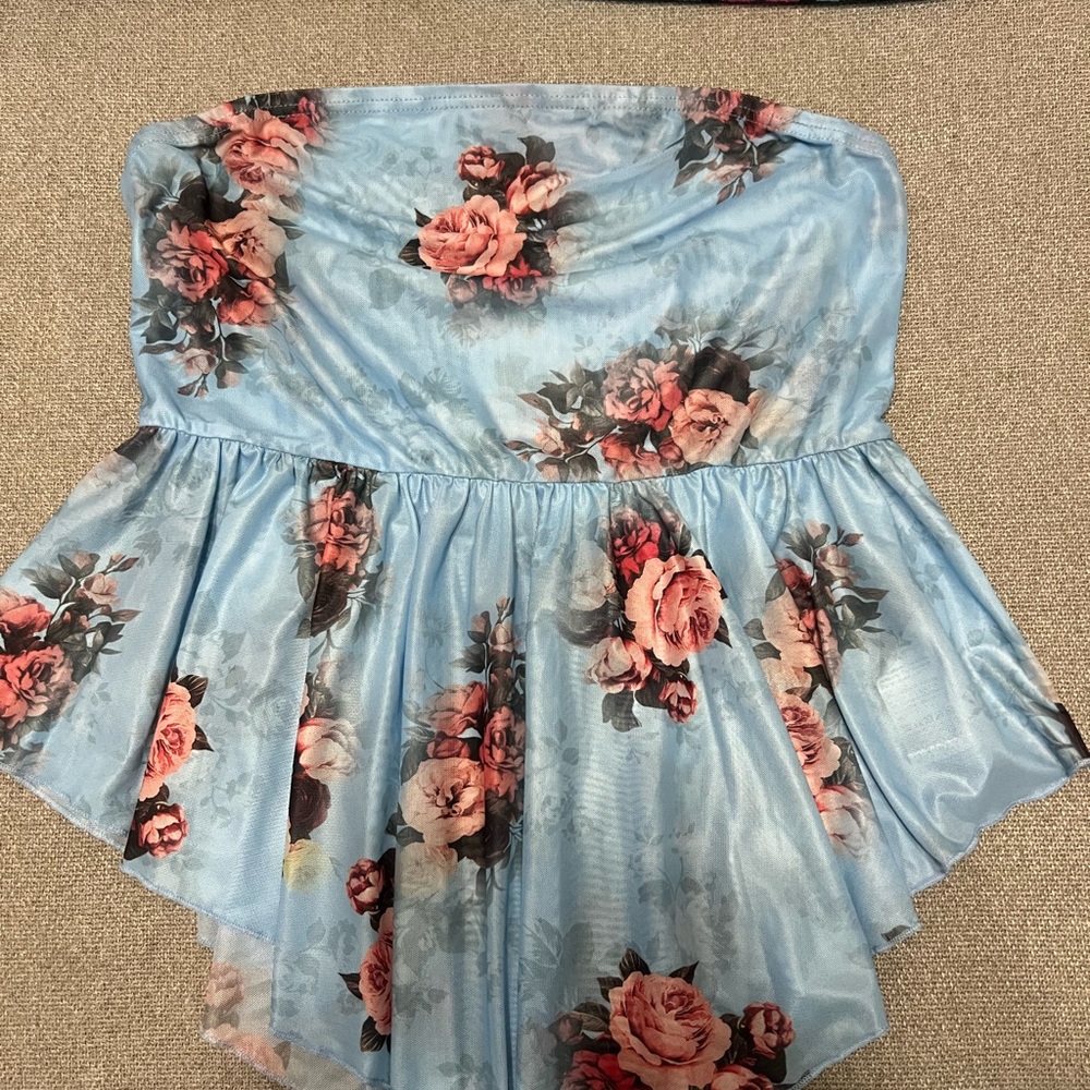 SHEIN Curve Blue and Pink Floral Top